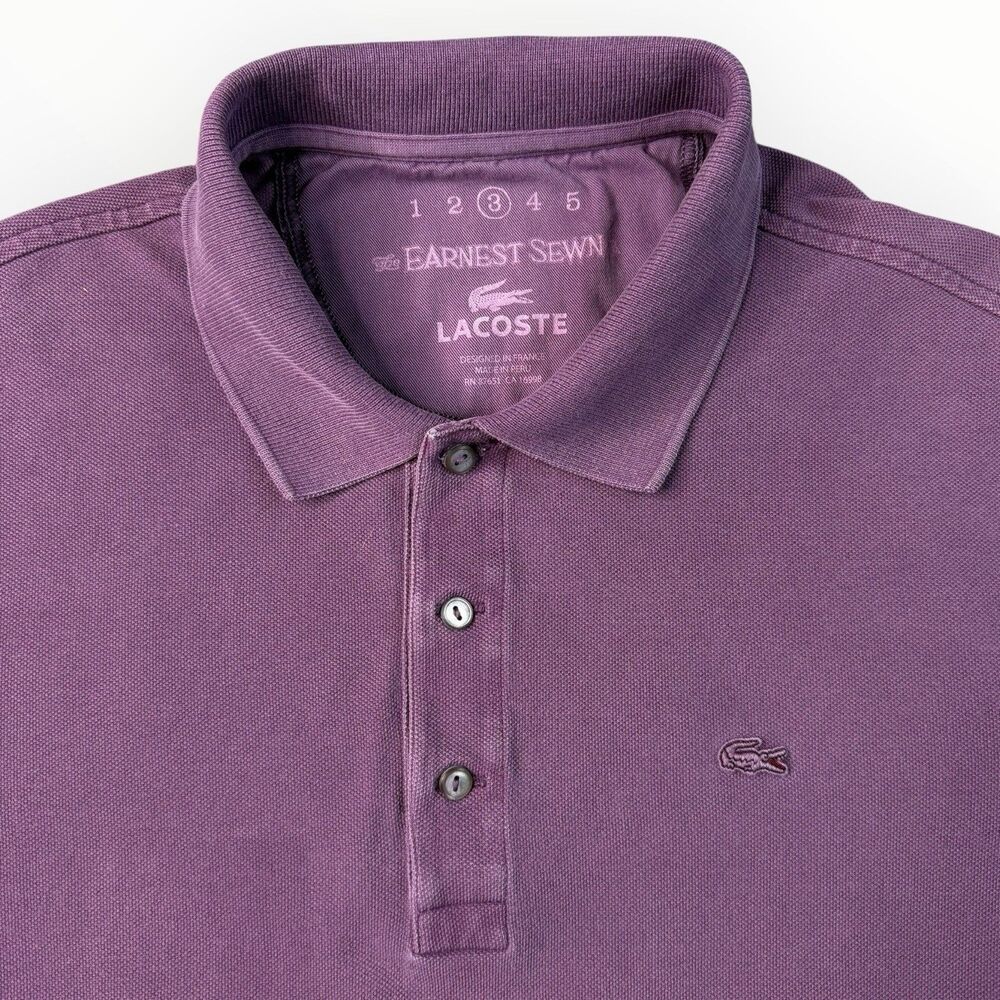 Lacoste The Earnest Sewn Polo Shirt Mens Large 3 Purple Plum Croc Logo Cotton